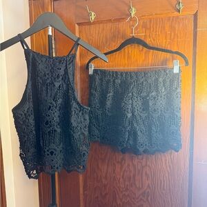 Charlotte Russe Black Lace Crochet Top & Shorts Set | Boho Festival | M/L